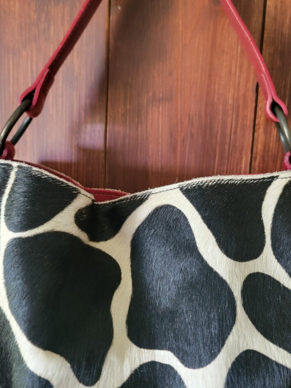 Maurizio Taiuti Italy Cowhide Hair On Hide Leather Shoulder Bag Red Animal Print - Picture 5 of 14